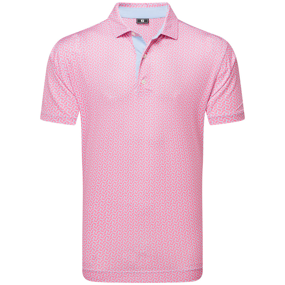 FootJoy Citrus Print Lisle Polo Shirt Pink Lemonade/Skyway