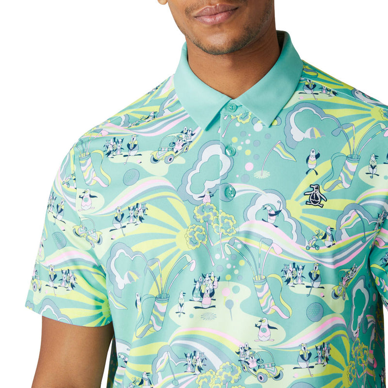 Original Penguin 60's Heritage Print Polo Shirt - Tanager Turquoise