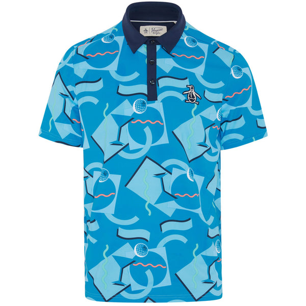 Original Penguin All Over Abstract Polo Shirt - Blue Jewel