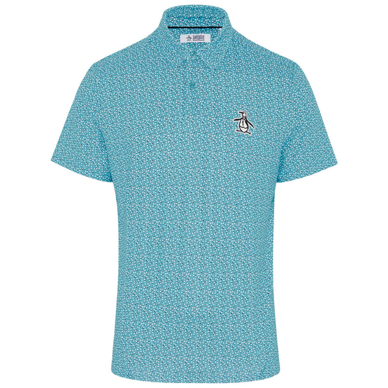 Original Penguin All Over Golf Ball Print Polo Shirt - Blue Atoll