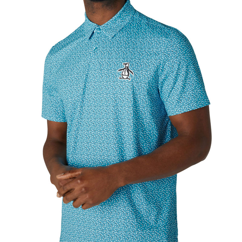 Original Penguin All Over Golf Ball Print Polo Shirt - Blue Atoll