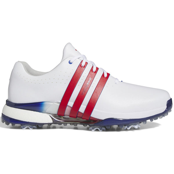 adidas Tour360 24 Spiked Waterproof Shoes - Ftwr White/Better Scarlet/Team Royal Blue