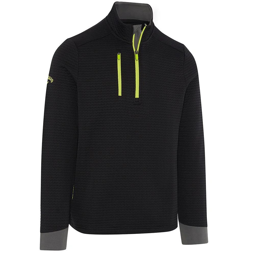 Callaway Midweight Textured 1 4 Zip Pullover Caviar Yellow Plum