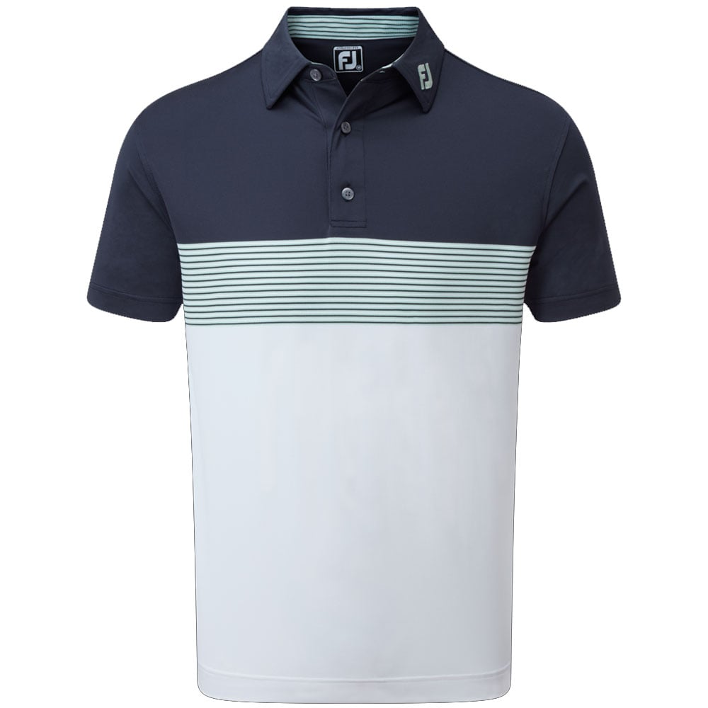 FootJoy Colour Block Pique Polo Shirt Navy/White/Sage