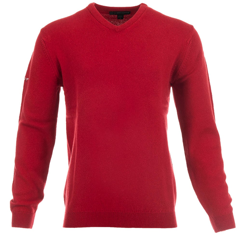 Greg Norman Red Lambswool V-Neck Sweater Affordable Golf