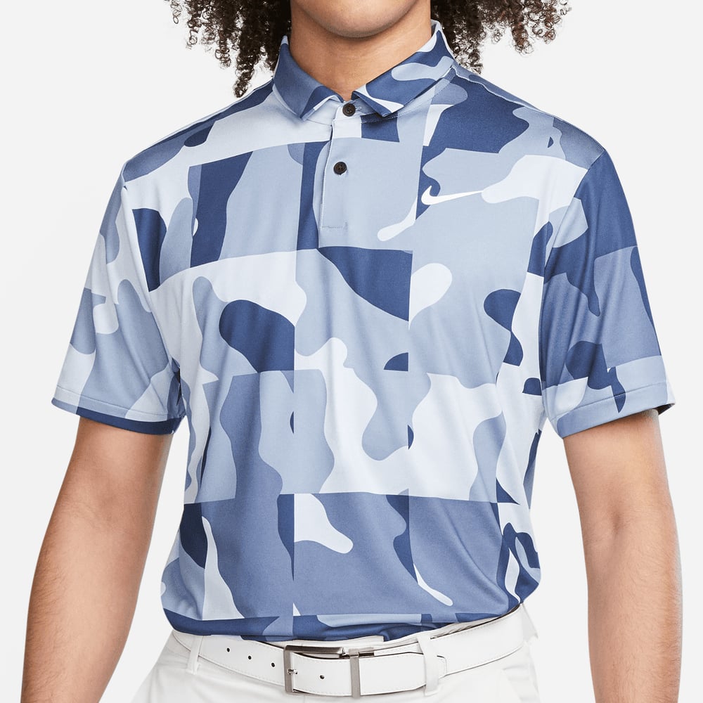 Nike Dri FIT ADV Tour Camo Polo Shirt Blue Whisper White