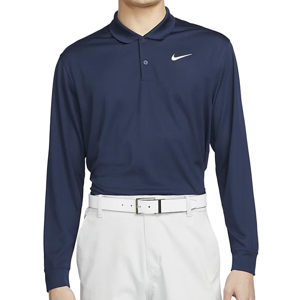 Nike Dri FIT Victory Long Sleeved Polo Shirt College Navy White
