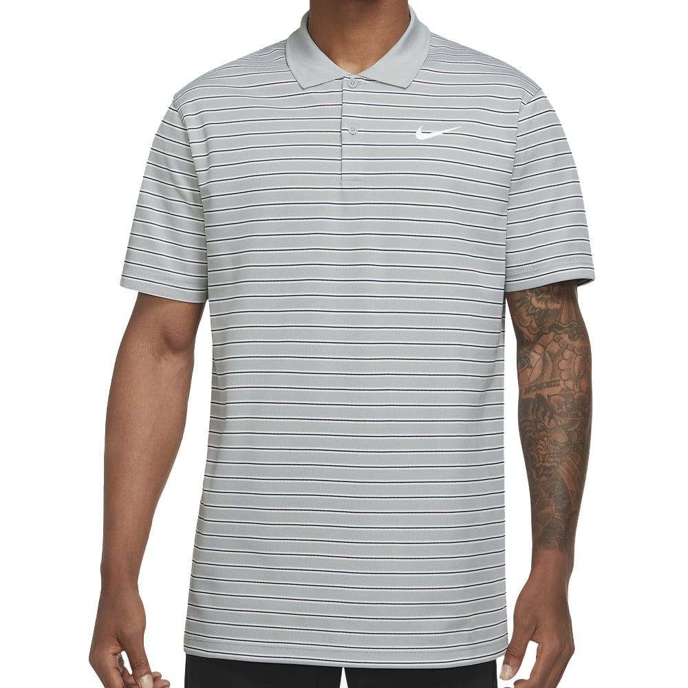 Nike Dri FIT Victory Striped Polo Shirt Light Smoke Grey White