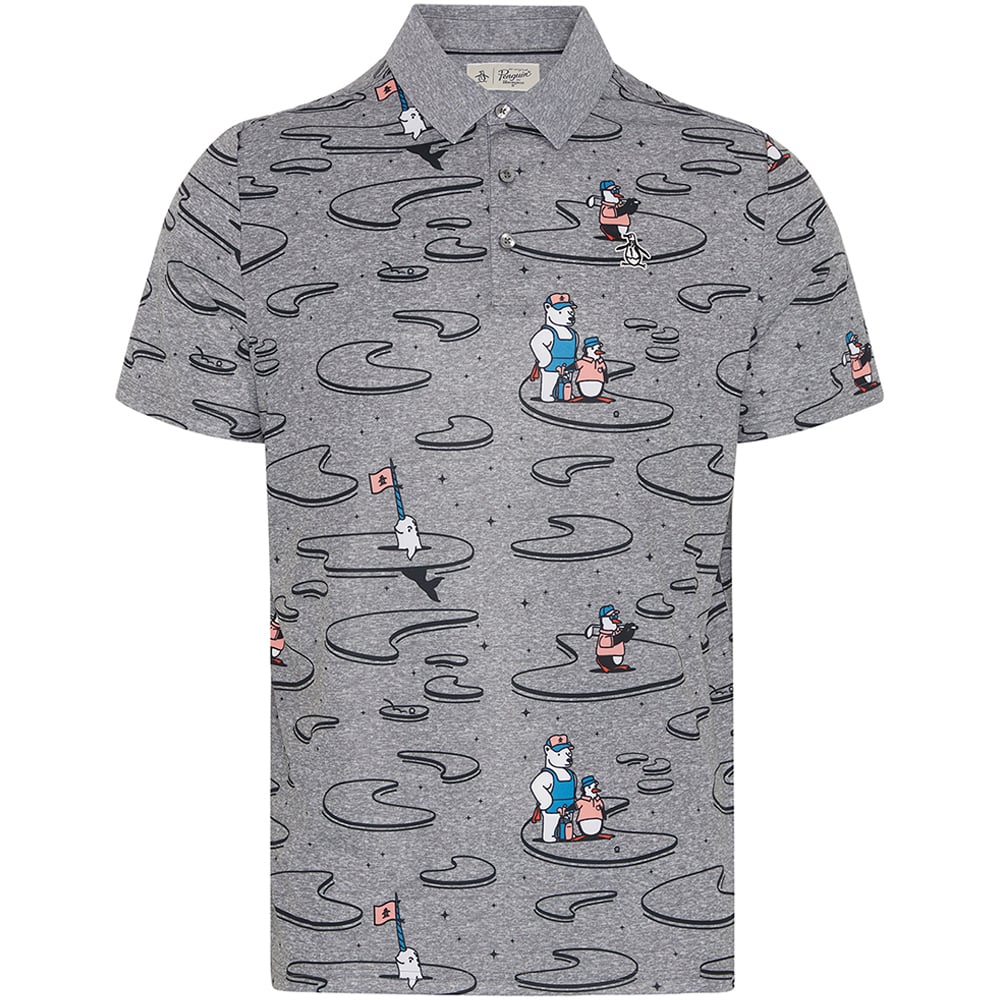 Original Penguin All Over Polar Pete Print Polo Shirt Quiet Shade