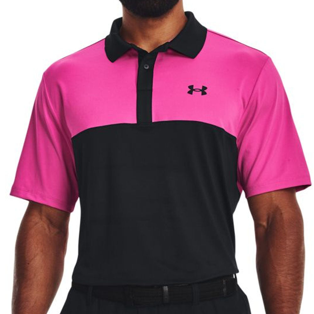 Under Armour Performance 3.0 Colour Block Polo Shirt Black Rebel Pink