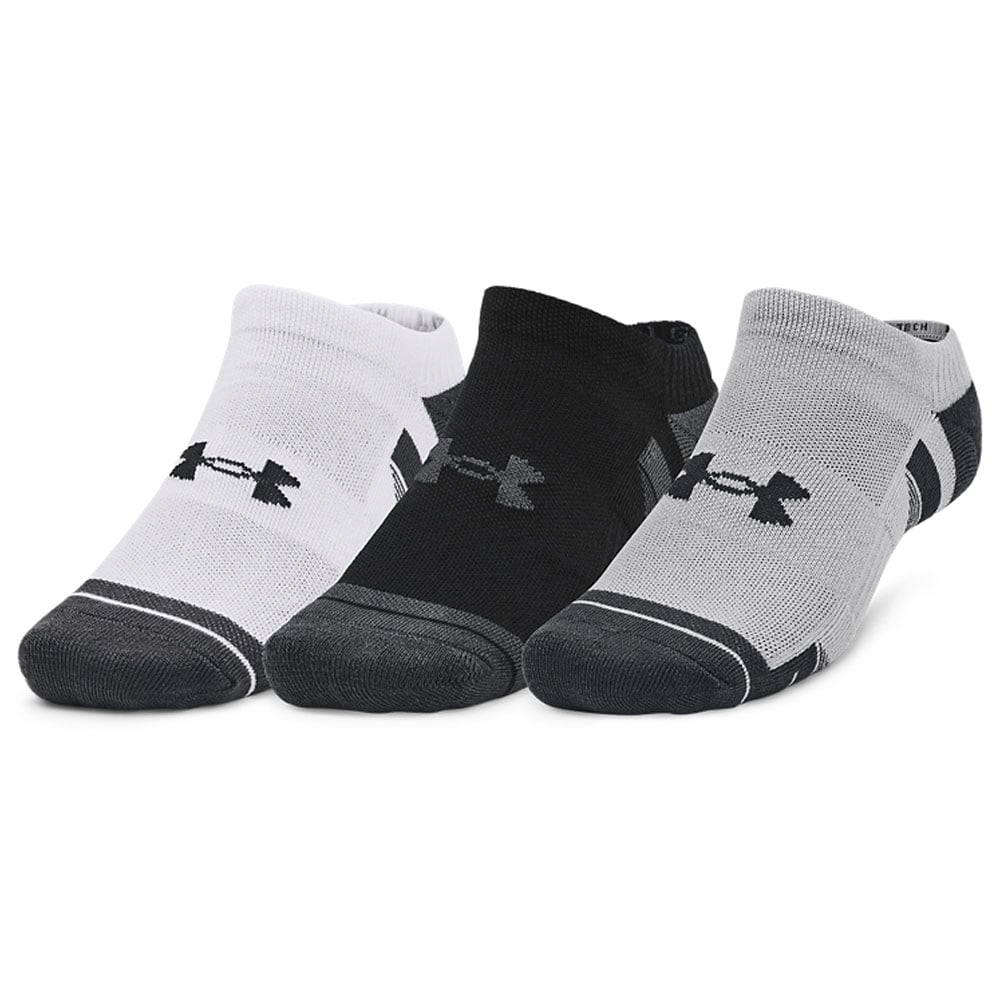 Under Armour Performance Tech No Show Socks 3 Pairs Mod Grey White Black