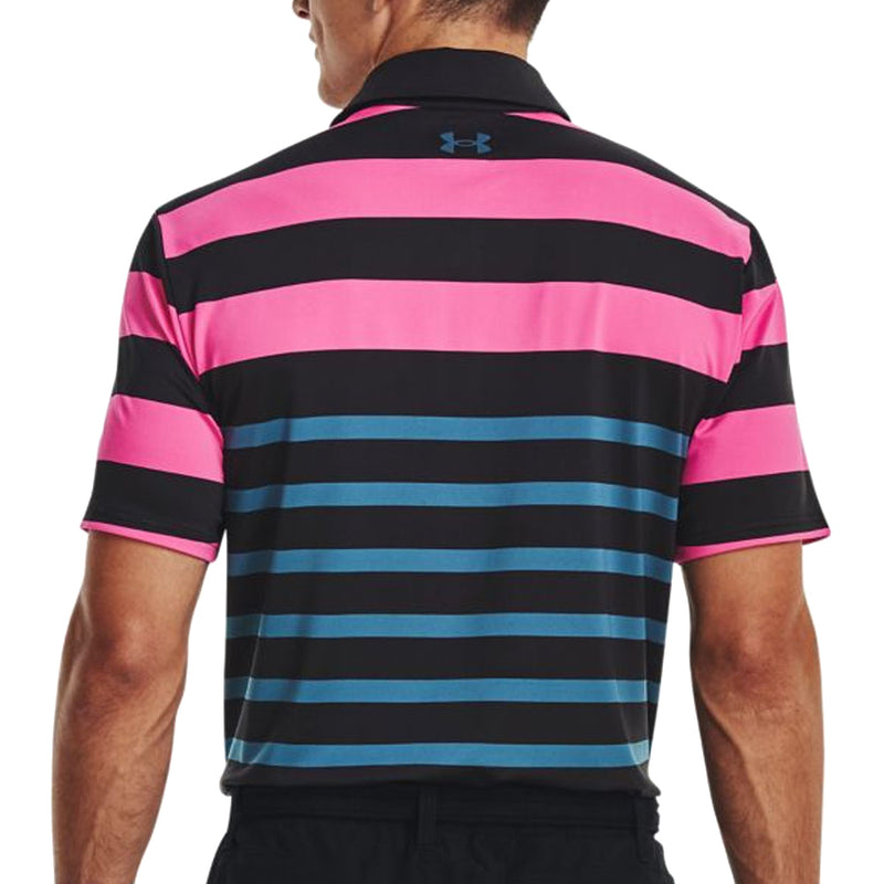 Under Armour Playoff 3.0 Rugby YD Stripe Polo Shirt - Black/Rebel Pink/Static Blue