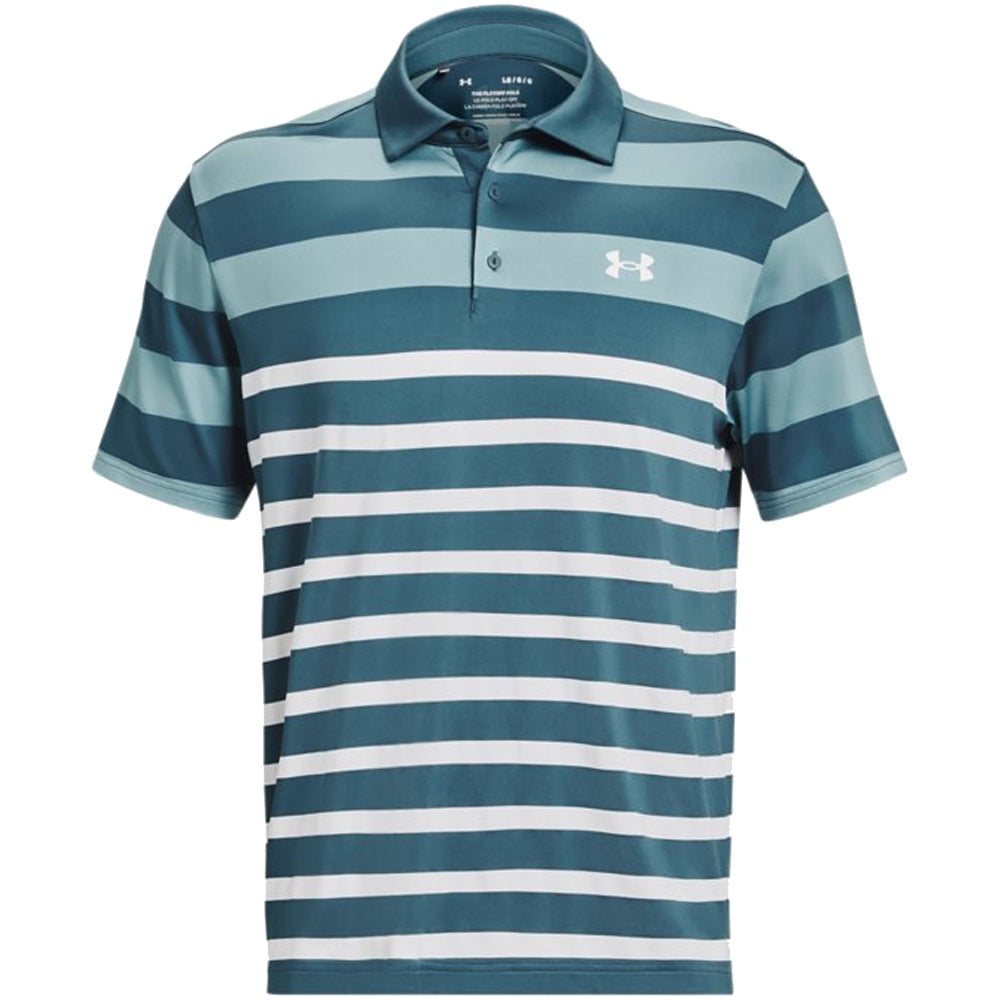 Under Armour Playoff 3.0 Rugby YD Stripe Polo Shirt Static Blue Still Water White