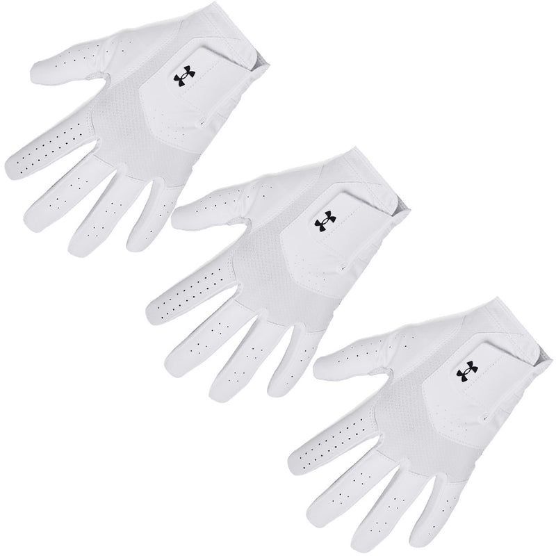 Under Armour Iso-Chill Leather Golf Glove - White/Black - 3-Pack