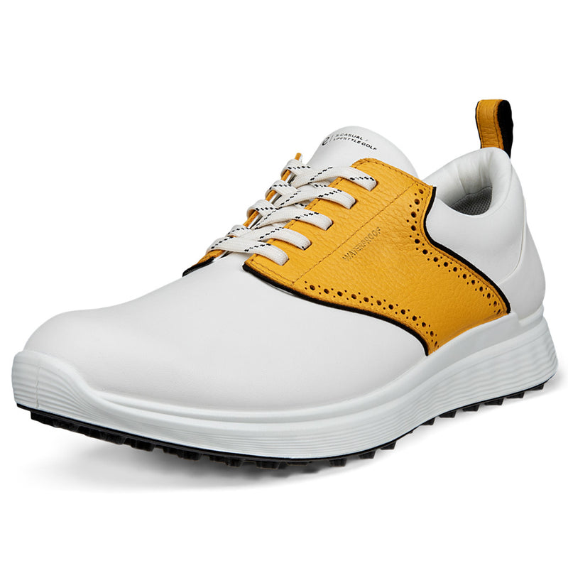 ECCO Golf S-Casual Hybrid Spikeless Waterproof Shoes - White/Saffron