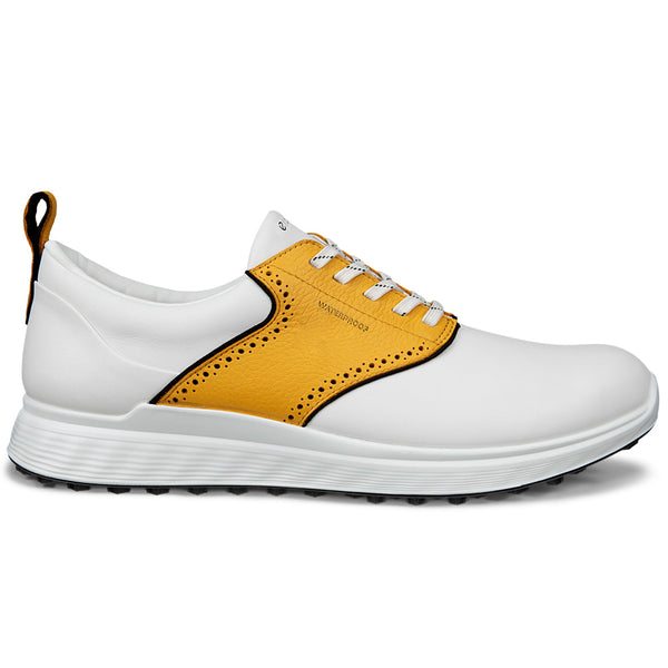 ECCO Golf S-Casual Hybrid Spikeless Waterproof Shoes - White/Saffron