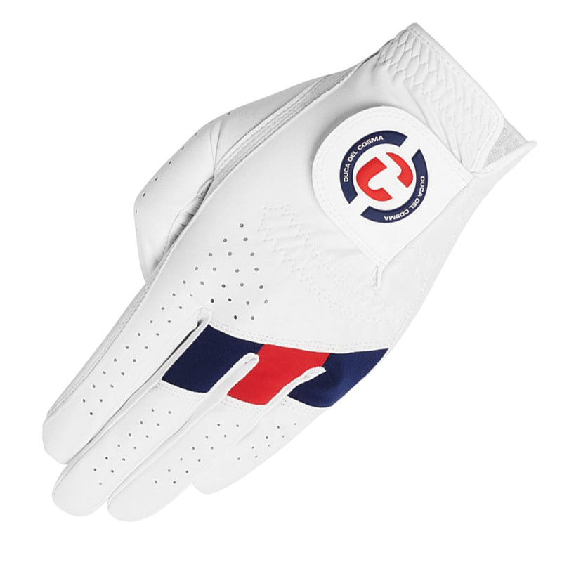 Duca Del Cosma Hybrid Pro Brompton Cabretta Leather Golf Glove - White/Navy/Red