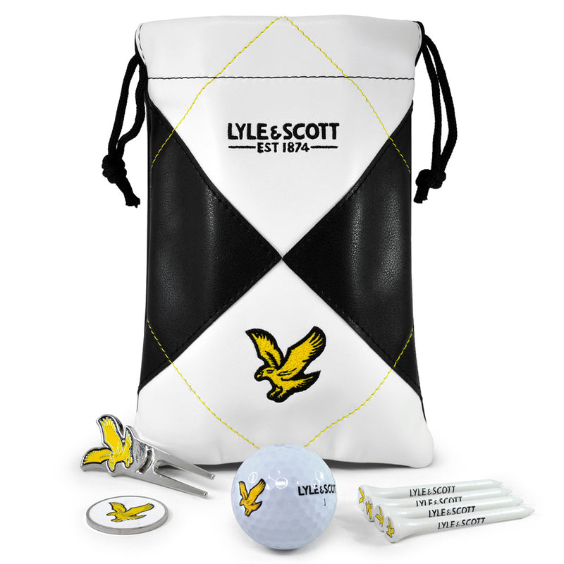 Lyle & Scott Argyle Links Pouch Gift Set - White/Black