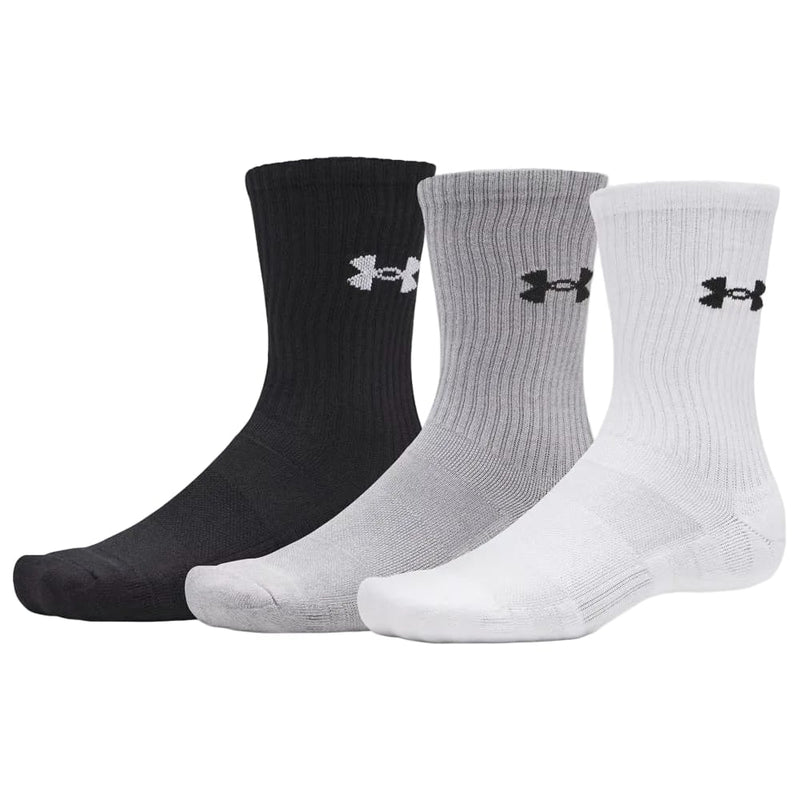 Under Armour Performance Cotton 3-Pack Crew Socks - White/Black/Grey
