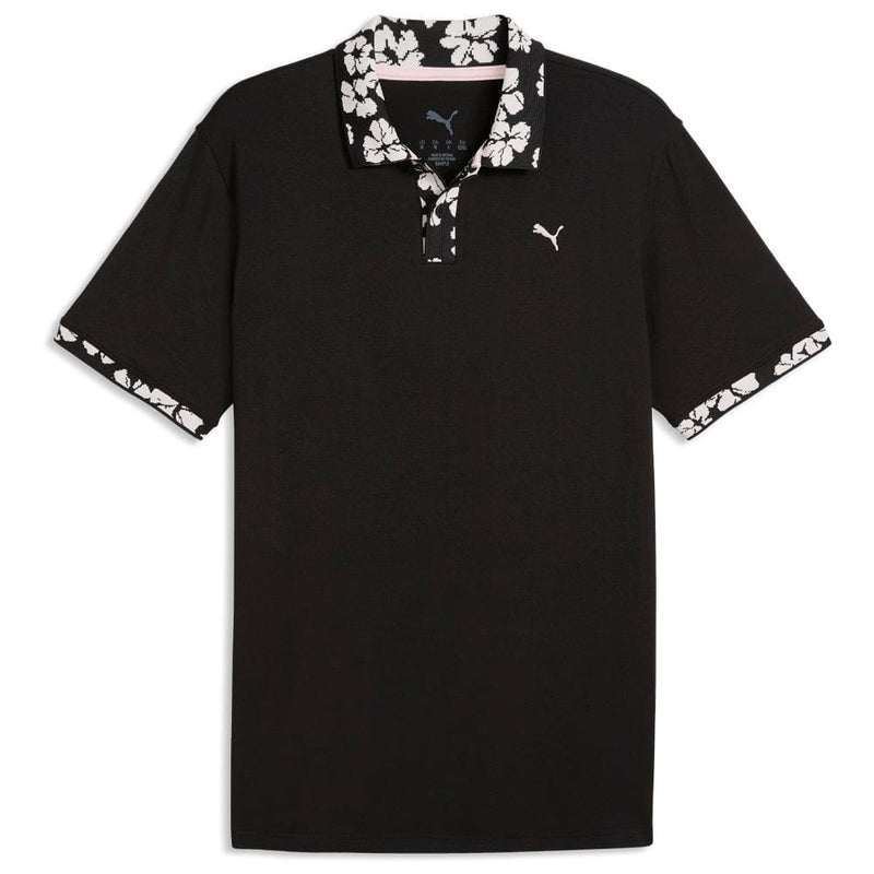 Puma Modalon Floral Rib Polo Shirt  - Puma Black/Rose Blossom