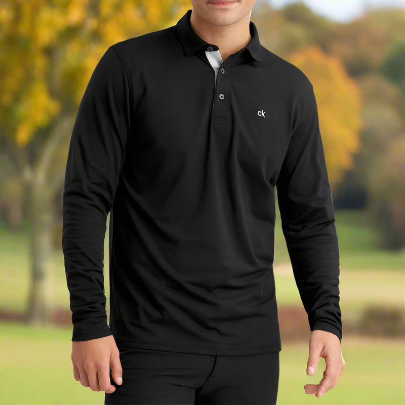 Calvin Klein Bayard Long Sleeve Polo Shirt - Black
