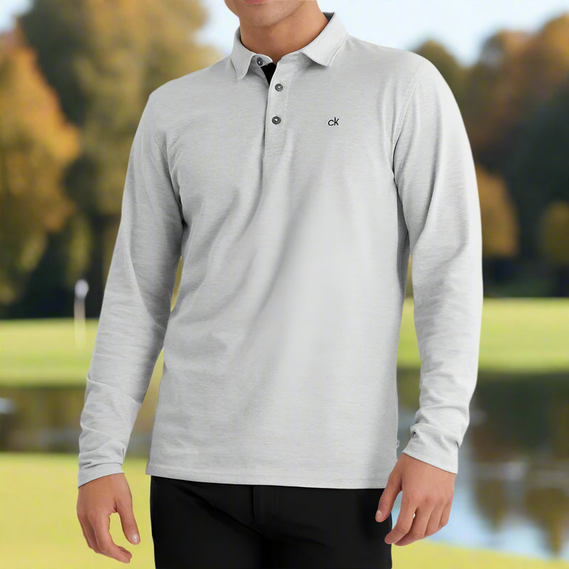 Calvin Klein Bayard Long Sleeve Polo Shirt - Silver Marl