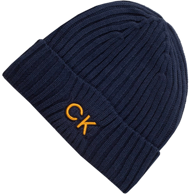 Calvin Klein Ribbed Knit Beanie HD Embroided - Evening Blue