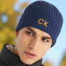 Calvin Klein Ribbed Knit Beanie HD Embroided - Evening Blue