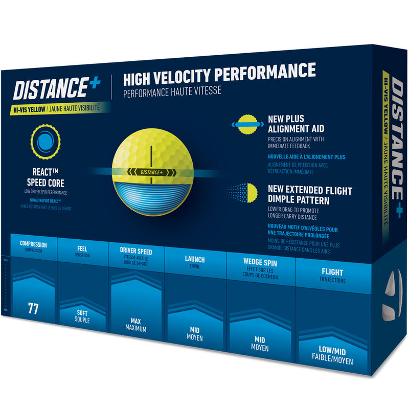 TaylorMade Distance+ Golf Balls - Yellow - 12 Pack