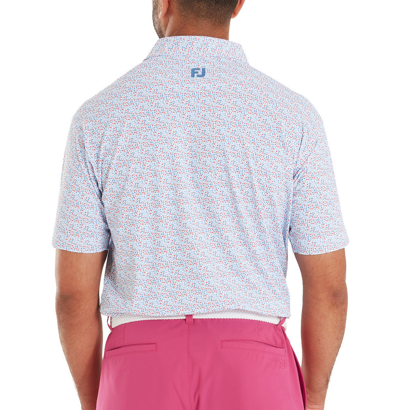 FootJoy Gamer Print Pique Polo Shirt - White/Air Blue/High Tide/Magenta