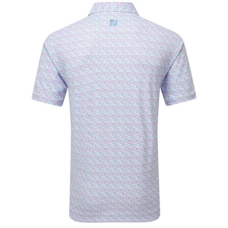 FootJoy Gamer Print Pique Polo Shirt - White/Air Blue/High Tide/Magenta
