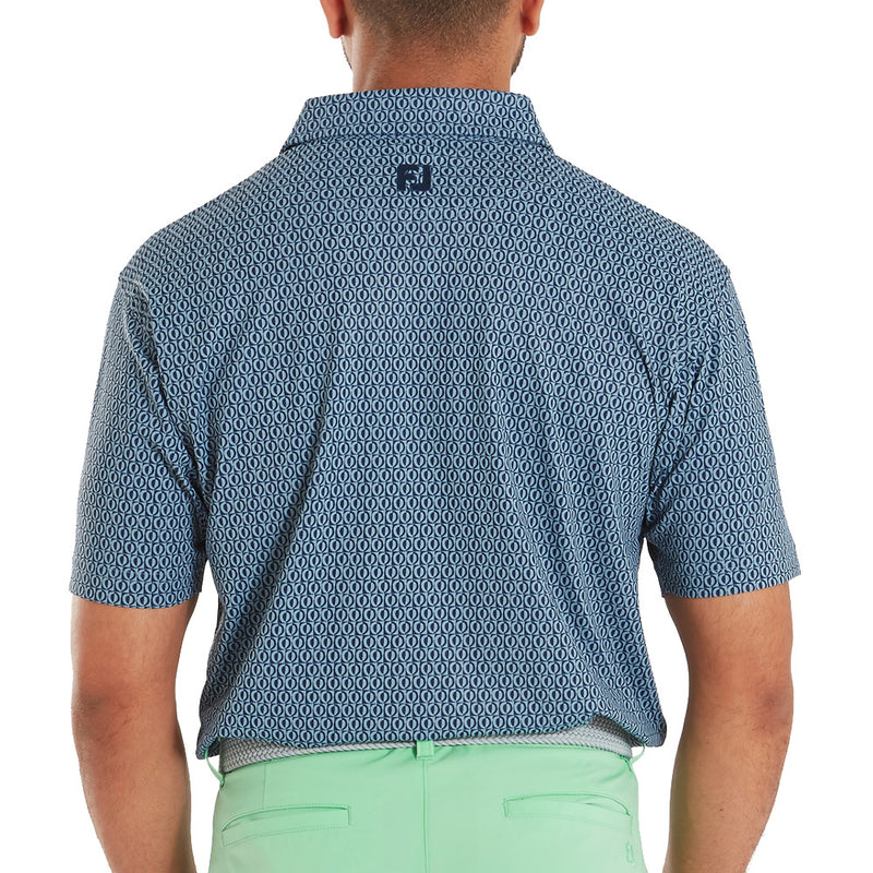 FootJoy Modernist Geo Print Pique Polo Shirt - Steel Blue/Navy