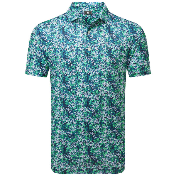 FootJoy Garden Print Lisle Polo Shirt - Navy