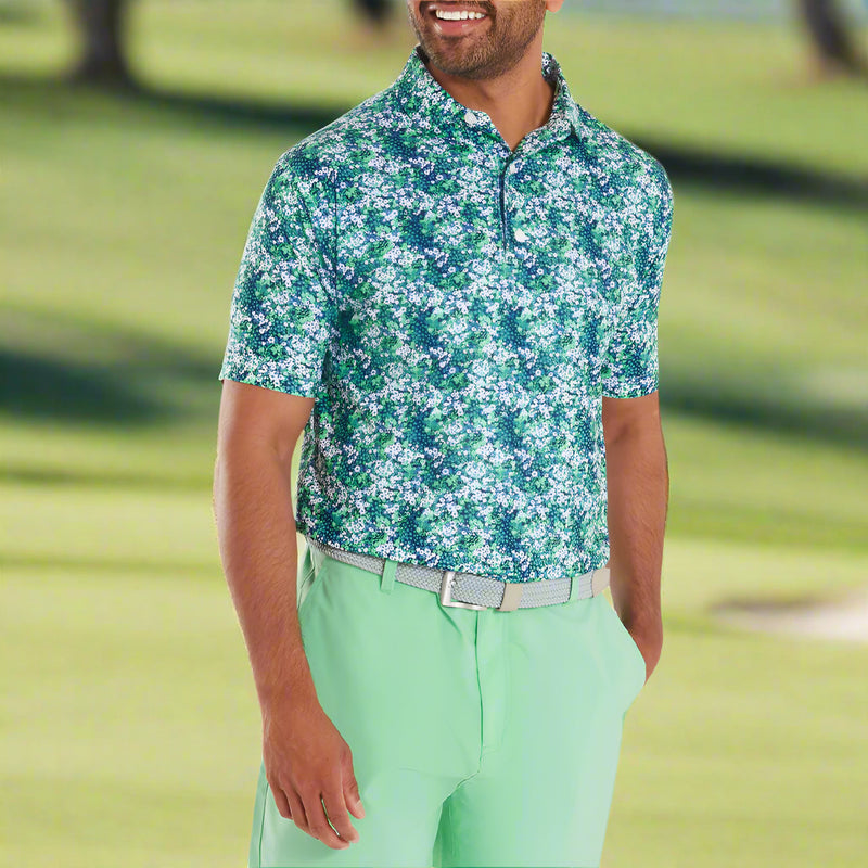 FootJoy Garden Print Lisle Polo Shirt - Navy