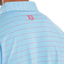 FootJoy Open Pinstripe Lisle Polo Shirt - Air Blue/Magenta
