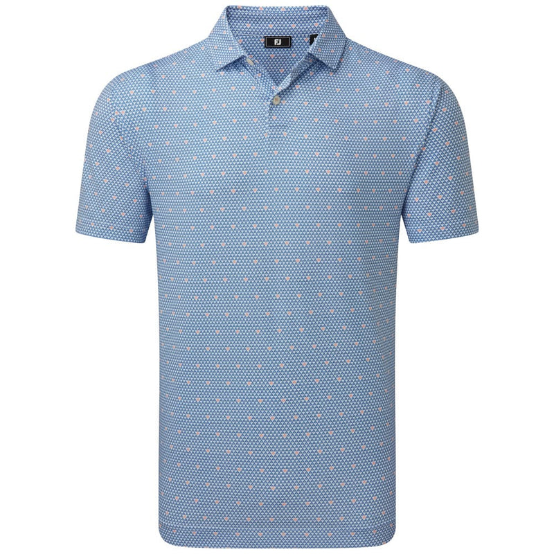 FootJoy Ginko Geo Pique Polo Shirt  - White/Riviera Blue