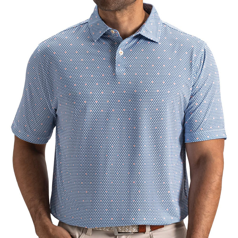 FootJoy Ginko Geo Pique Polo Shirt  - White/Riviera Blue