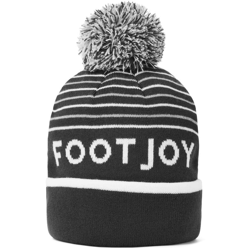 FootJoy Striped Bobble Beanie - Charcoal/Grey/White