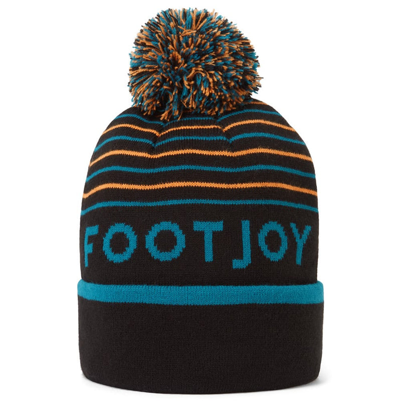 FootJoy Striped Bobble Beanie - Black/Storm/Flame