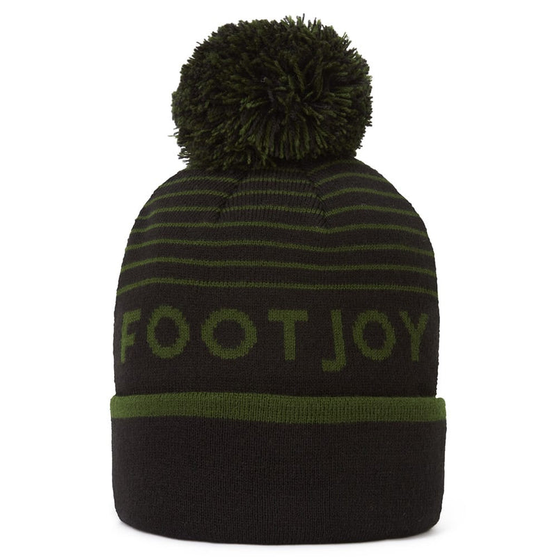 FootJoy Striped Bobble Beanie - Olive/Black