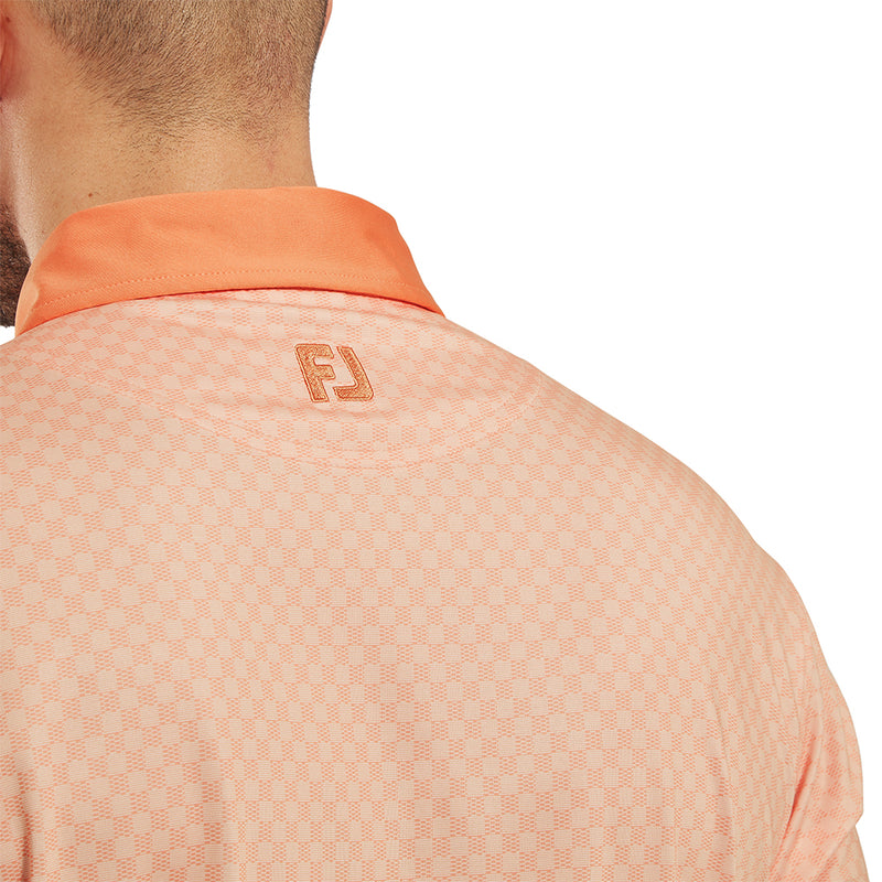 FootJoy Checker Jacquard Polo Shirt - Orange/White