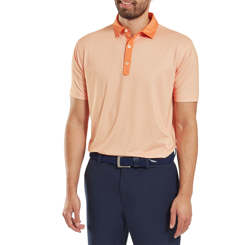 FootJoy Checker Jacquard Polo Shirt - Orange/White