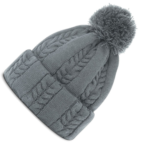FootJoy FJ Cable Knit Bobble Beanie Hat - Grey