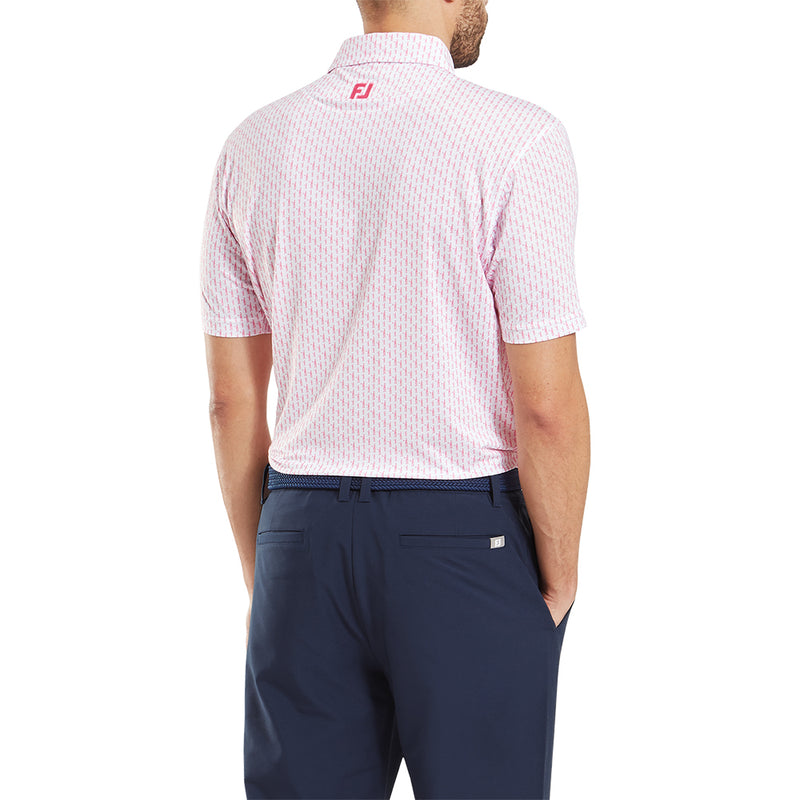 FootJoy Figure Print Lisle Polo Shirt - White/Pink Lemonade