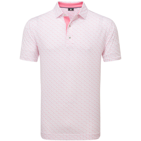 FootJoy Figure Print Lisle Polo Shirt - White/Pink Lemonade