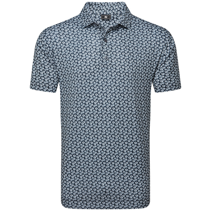 FootJoy Floral Sketch Print Lisle Polo Shirt - White/Navy