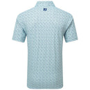 FootJoy Gamer Print Pique Polo Shirt - White/Steel Blue/Navy/Seafoam