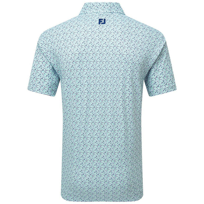 FootJoy Gamer Print Pique Polo Shirt - White/Steel Blue/Navy/Seafoam