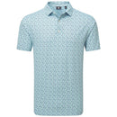 FootJoy Gamer Print Pique Polo Shirt - White/Steel Blue/Navy/Seafoam