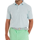 FootJoy Gamer Print Pique Polo Shirt - White/Steel Blue/Navy/Seafoam